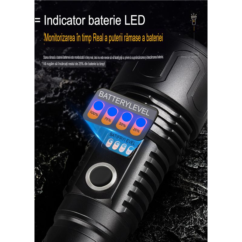 Casa si Gradina - Corpuri si surse de iluminat - Iluminat exterior - Lanterne - Lanterna LED Asafee LT-P0006 Ultra-Bright, 20w din aluminiu, sursa XHP50/70/WHITE LASER , profesionala, - Infinity.ro