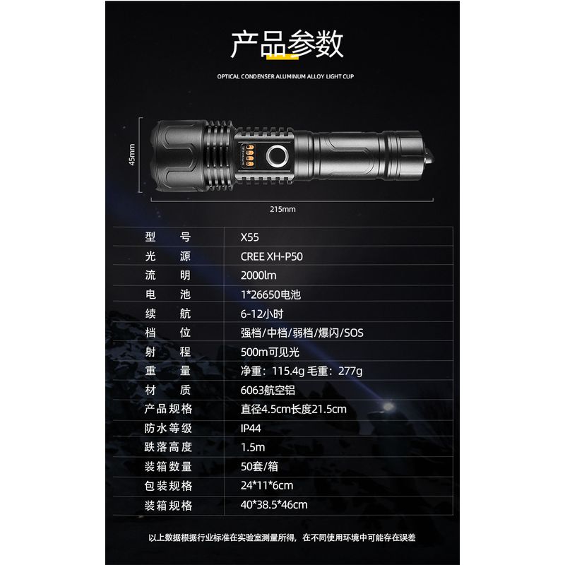 Casa si Gradina - Corpuri si surse de iluminat - Iluminat exterior - Lanterne - Lanterna LED Asafee LT-P0006 Ultra-Bright, 20w din aluminiu, sursa XHP50/70/WHITE LASER , profesionala, - Infinity.ro