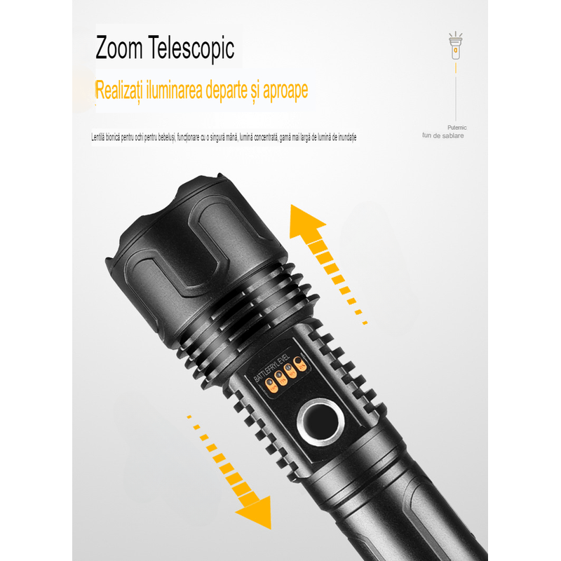 Casa si Gradina - Corpuri si surse de iluminat - Iluminat exterior - Lanterne - Lanterna LED Asafee LT-P0006 Ultra-Bright, 20w din aluminiu, sursa XHP50/70/WHITE LASER , profesionala, - Infinity.ro