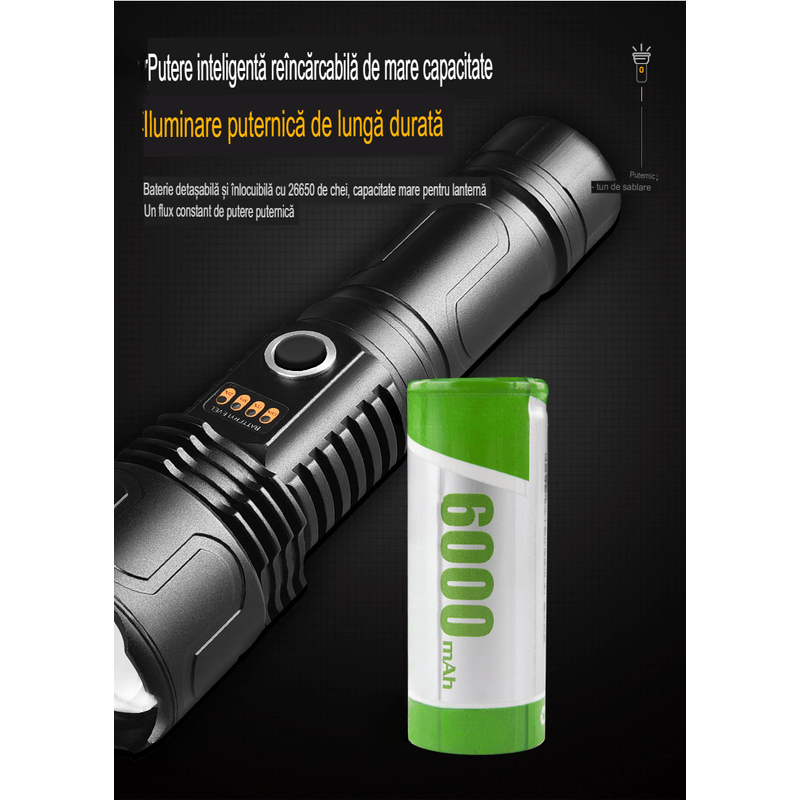 Casa si Gradina - Corpuri si surse de iluminat - Iluminat exterior - Lanterne - Lanterna LED Asafee LT-P0006 Ultra-Bright, 20w din aluminiu, sursa XHP50/70/WHITE LASER , profesionala, - Infinity.ro