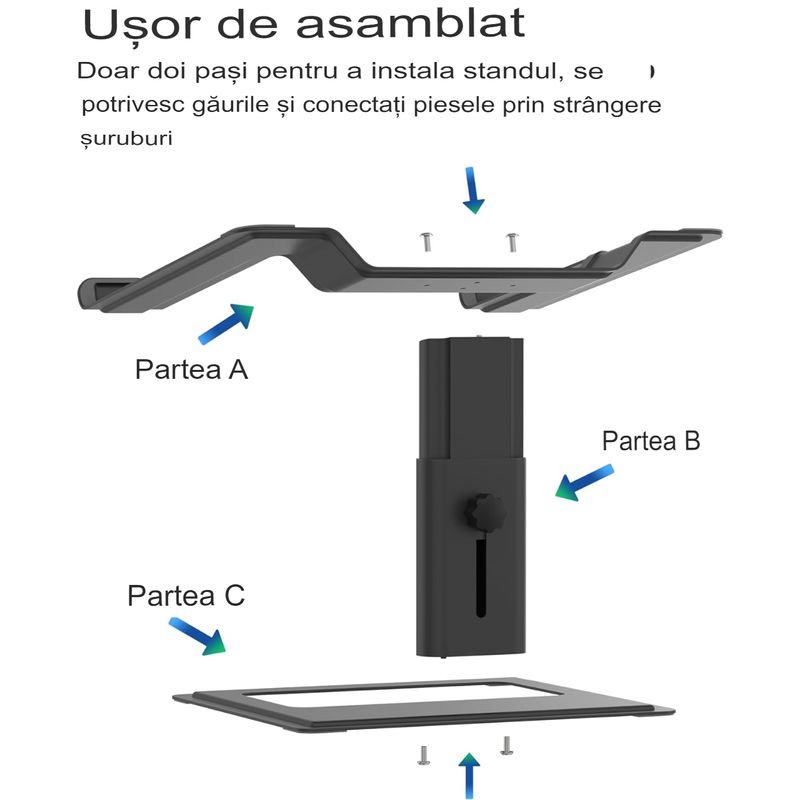 Laptop, Telefoane si Tablete - Laptopuri si accesorii - Accesorii Laptop - Standuri/Coolere notebook - Stand laptop ergonomic Smarto A60, fabricat din aluminiu, portabil - Infinity.ro