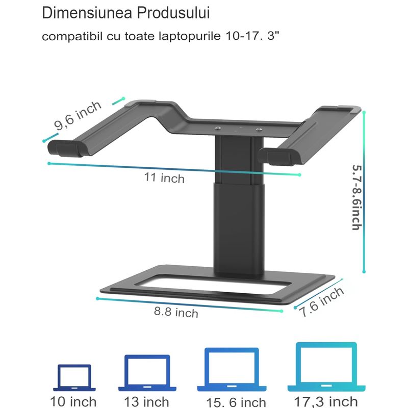 Laptop, Telefoane si Tablete - Laptopuri si accesorii - Accesorii Laptop - Standuri/Coolere notebook - Stand laptop ergonomic Smarto A60, fabricat din aluminiu, portabil - Infinity.ro