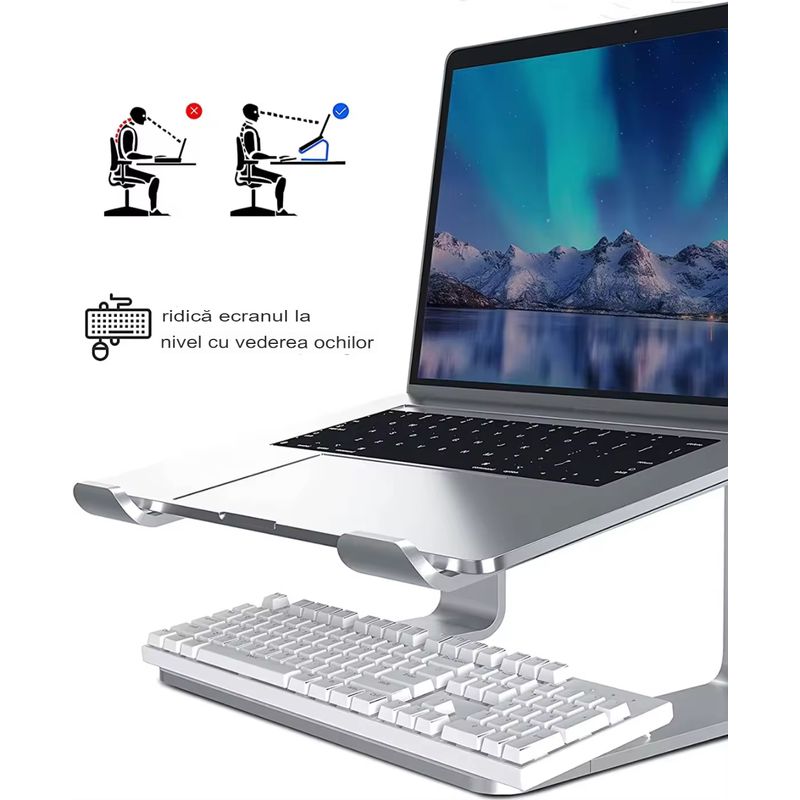 Laptop, Telefoane si Tablete - Laptopuri si accesorii - Accesorii Laptop - Standuri/Coolere notebook - Stand laptop Smarto C8D, fabricat din aluminiu, portabil ergonomic - Infinity.ro