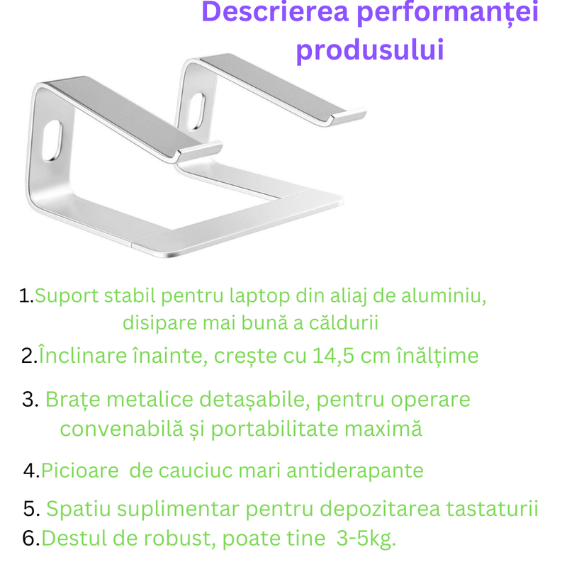 Laptop, Telefoane si Tablete - Laptopuri si accesorii - Accesorii Laptop - Standuri/Coolere notebook - Stand laptop Smarto C8D, fabricat din aluminiu, portabil ergonomic - Infinity.ro