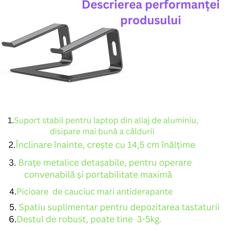 Laptop, Telefoane si Tablete - Laptopuri si accesorii - Accesorii Laptop - Standuri/Coolere notebook - Stand laptop Smarto C8D, fabricat din aluminiu, portabil ergonomic - Infinity.ro
