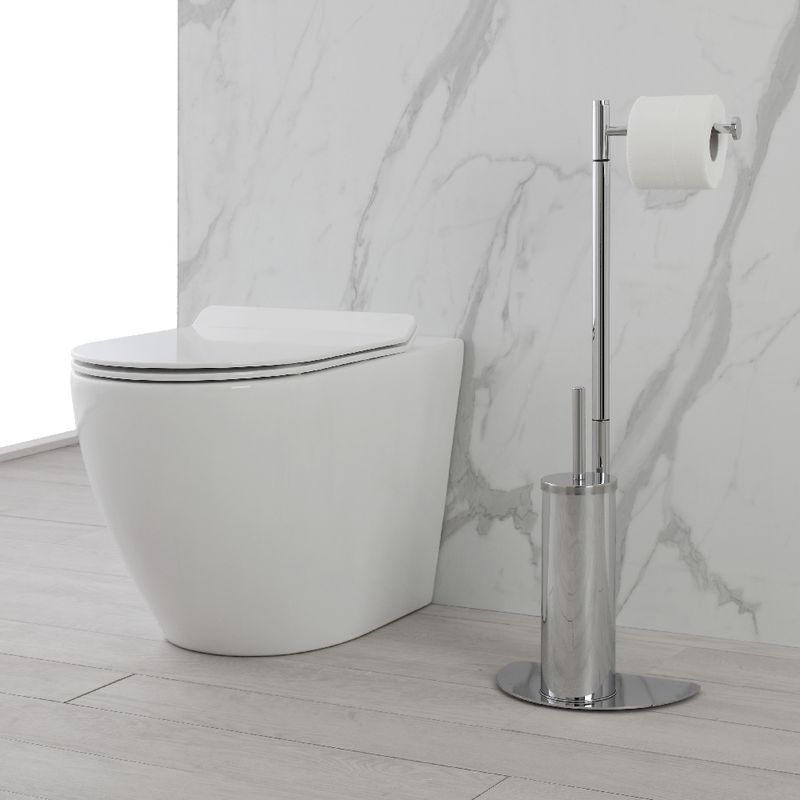 Casa si Gradina - Sanitare - Suporturi si accesorii baie - Accesorii baie - Suport vertical pentru hartie si perie wc, argintiu, h 76 cm - Infinity.ro