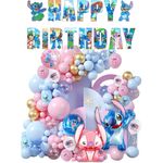 Casa si Gradina - Decoratiuni - Decoratiuni petrecere - Baloane - Set arcada baloane decorative Lilo & Stitch din 146 piese ANTADESIM, calitate latex si folie aluminiu Extra, Roz si Bleu - Infinity.ro