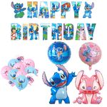 Casa si Gradina - Decoratiuni - Decoratiuni petrecere - Baloane - Set De 16 Baloane, Figurine Folie Aluminiu Lilo & Stitch 74 & 52 cm, Stegulete Decorative, Baloane, Bleu si Roz - Infinity.ro