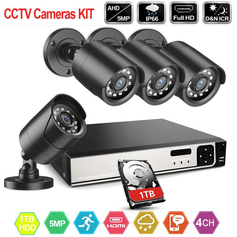 Laptop, Telefoane si Tablete - Wearables si gadgeturi - Gadgeturi - Dispozitive spionaj - Kit supraveghere video interior si exterior 4 canale ,5 MP, 4 camere, vizionare in timp real pe aplicatie, 1TB Hard - Infinity.ro