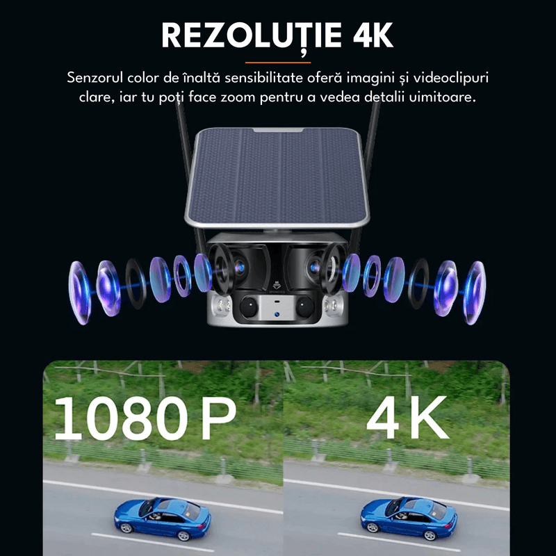 Casa si Gradina - Electrice - Smart Home - Camere de supraveghere - Camera de supraveghere cu incarcare solara, WIFI, 4K, 8MP, detectie umana AI, senzor miscare, viziune nocturna, microfon - Infinity.ro