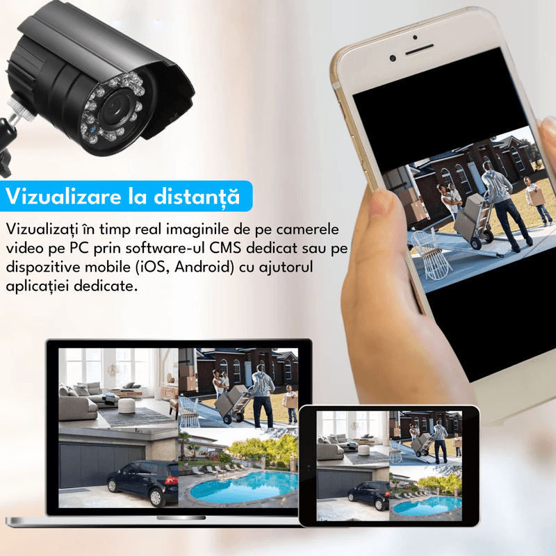 Laptop, Telefoane si Tablete - Wearables si gadgeturi - Gadgeturi - Dispozitive spionaj - Kit supraveghere video exterior, 8 camere, 2MP, vedere nocturna IR, DVR cu 4 canale, Full HD, IP66, detector de miscare - Infinity.ro