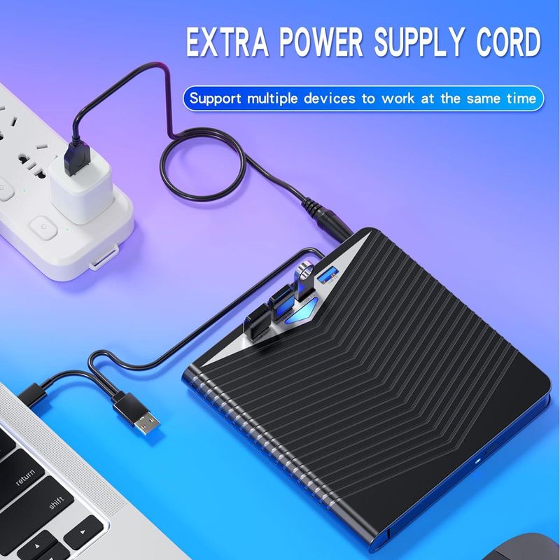 PC, gaming si accesorii - Periferice PC - Unitati optice externe - Unitate DVD CD RW externa 366 Axeloni ®, Port Usb-C Hub USB 3.0, Cititor de carduri SD, Reader DVD Player, Laptop, PC - Infinity.ro