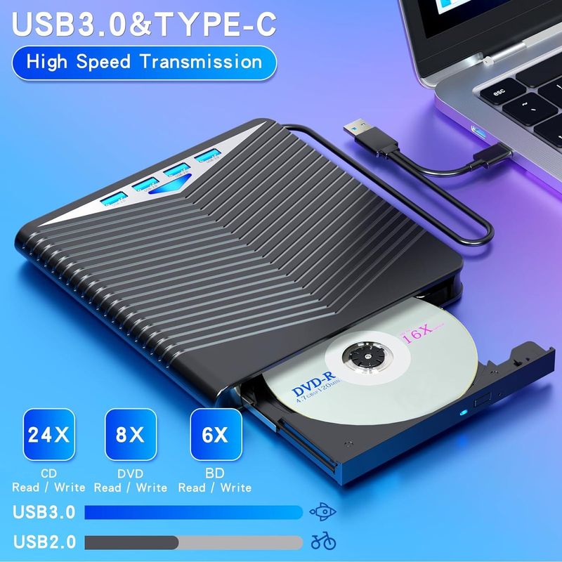 PC, gaming si accesorii - Periferice PC - Unitati optice externe - Unitate DVD CD RW externa 366 Axeloni ®, Port Usb-C Hub USB 3.0, Cititor de carduri SD, Reader DVD Player, Laptop, PC - Infinity.ro
