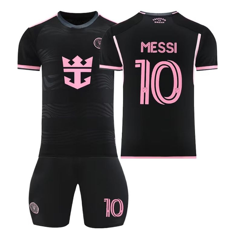 Sport si Outdoor/Echipament Sportiv/Echipamente sport copii/Echipamente complete copii - Echipament sportiv copii Miami Messi Nr.10, Sezonul 2024/2025 Negru 160-170 CM - Infinity.ro