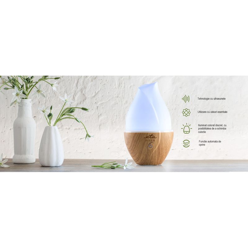 Casa si Gradina - Decoratiuni - Aromaterapie si lumanari - Difuzoare aromaterapie - Difuzor de aroma ETA Aria 4634 90000, 0.6 l, 12 W, pulverizare prin ultrasunete, iluminare colorata - Infinity.ro