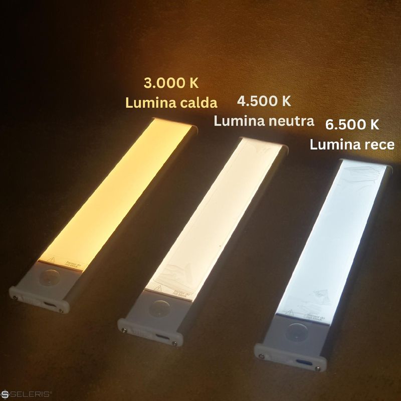 Casa si Gradina - Corpuri si surse de iluminat - Veioze si lampi - Lampi de veghe - Lampa LED Reincarcabila, Senzor Miscare, SELERIS®, 9mm, Oprit/Pornit/Auto, USB-C, Magnetic, Cald 3.000K, 600 mAh, 20 cm - Infinity.ro