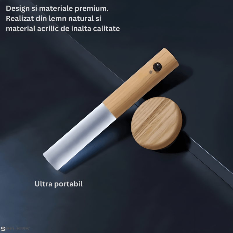 Casa si Gradina - Corpuri si surse de iluminat - Veioze si lampi - Veioze - Lampa Inteligenta, Sensor Miscare, SELERIS ®, Portabil, Magnet, 500mAh, Calda 2700k-3000k, USB-C, 180g, Lemn Frasin Alb - Infinity.ro