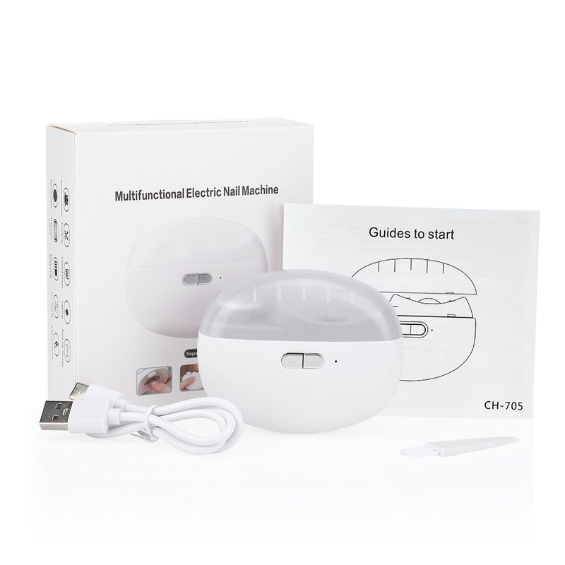 Ingrijire personala si Cosmetice - Manichiura si pedichiura - Unghiere si clesti manichiura & pedichiura - Unghiera electrica 2 in 1, SELERIS®, Lama Curbata, Pila Rotativa 360, Led, Compartiment Resturi, Portabila, USB-C, Alb - Infinity.ro