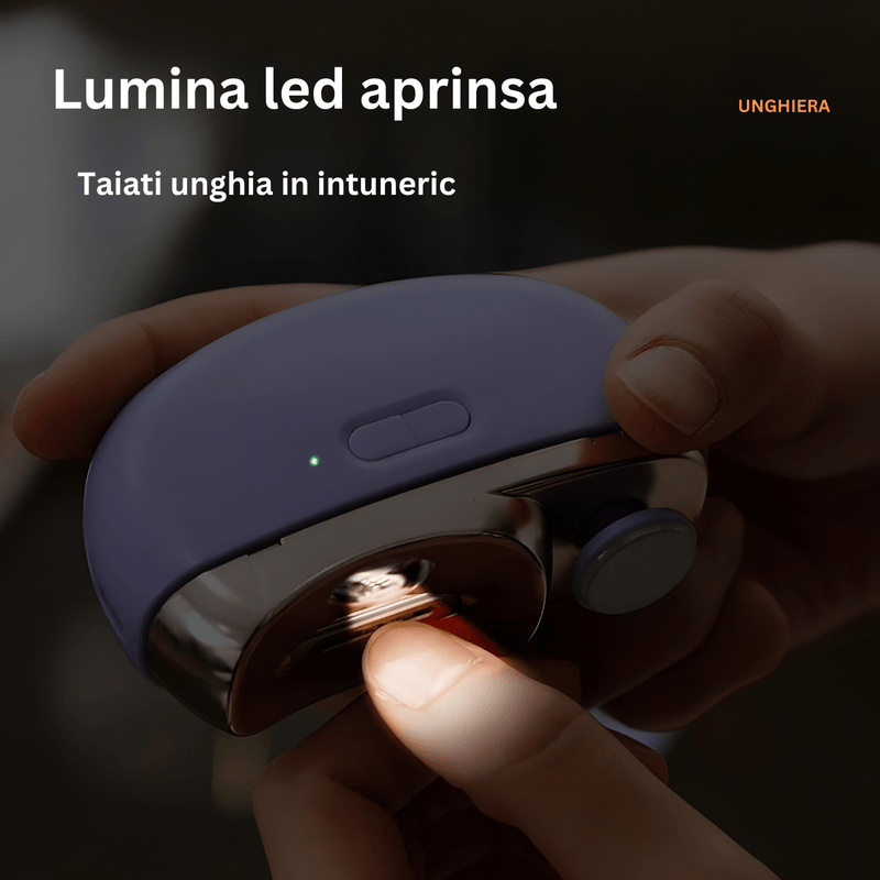Ingrijire personala si Cosmetice - Manichiura si pedichiura - Unghiere si clesti manichiura & pedichiura - Unghiera electrica 2 in 1, SELERIS®, Lama Curbata, Pila Rotativa 360, Led, Compartiment Resturi, Portabila, USB-C, Alb - Infinity.ro