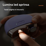 Ingrijire personala si Cosmetice - Manichiura si pedichiura - Unghiere si clesti manichiura & pedichiura - Unghiera electrica 2 in 1, SELERIS®, Lama Curbata, Pila Rotativa 360, Led, Compartiment Resturi, Portabil, USB-C, Violet - Infinity.ro