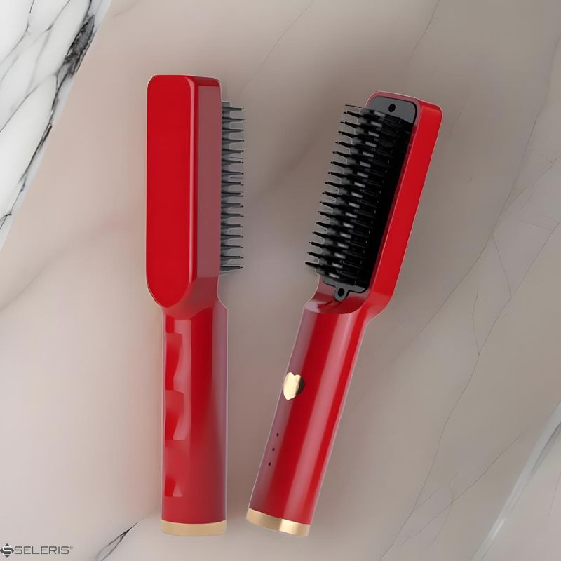 Ingrijire personala si Cosmetice - Aparate & accesorii ingrijire personala - Hair styling - Perii de par electrice - Perie Electrica Wireless Fara Fir, SELERIS®, 160 / 170 / 190° C, 2600 mAh, USB-C, Portabila, Umed si Uscat, Rosu - Infinity.ro