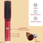 Ingrijire personala si Cosmetice - Aparate & accesorii ingrijire personala - Hair styling - Perii de par electrice - Perie Electrica Wireless Fara Fir, SELERIS®, 160 / 170 / 190° C, 2600 mAh, USB-C, Portabila, Umed si Uscat, Rosu - Infinity.ro