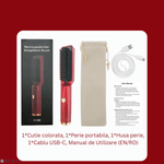 Ingrijire personala si Cosmetice - Aparate & accesorii ingrijire personala - Hair styling - Perii de par electrice - Perie Electrica Wireless Fara Fir, SELERIS®, 160 / 170 / 190° C, 2600 mAh, USB-C, Portabila, Umed si Uscat, Rosu - Infinity.ro