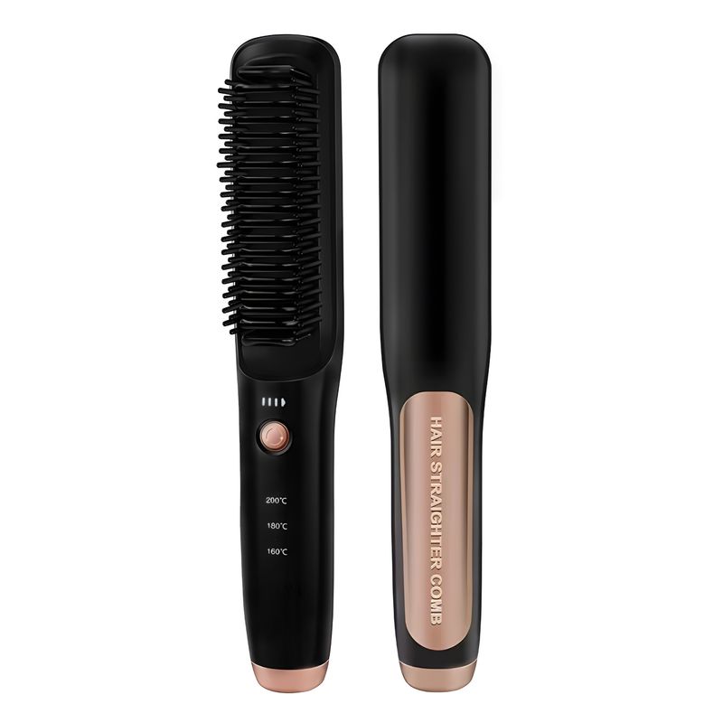 Ingrijire personala si Cosmetice - Aparate & accesorii ingrijire personala - Hair styling - Perii de par electrice - Perie Electrica  2 in 1 Fara Fir, SELERIS®, Indreptare, 160 / 180 / 200° C, PTC, Ionizare, Portabila, USB-C, Negru Auriu - Infinity.ro