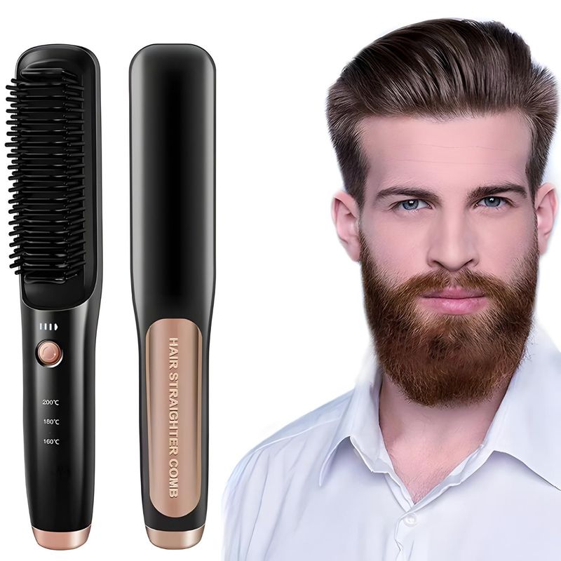 Ingrijire personala si Cosmetice - Aparate & accesorii ingrijire personala - Hair styling - Perii de par electrice - Perie Electrica  2 in 1 Fara Fir, SELERIS®, Indreptare, 160 / 180 / 200° C, PTC, Ionizare, Portabila, USB-C, Negru Auriu - Infinity.ro