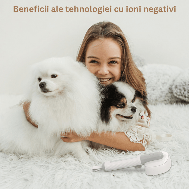Petshop - Ingrijire si Igiena - Produse uz extern - Perii si manusi - Perie Multifunctionala 4 in 1 Animale de Companie, SELERIS®, Lampa Wood UVA, 2000mAh, Ioni Negativi, Masaj Vibratii, Gri - Infinity.ro