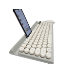 PC, gaming si accesorii - Periferice PC - Tastaturi - Set Tastatura si Mouse Wireless 2.4 GHz, Design Retro, SELERIS ®, Suport Telefon/Tableta, Wireless, 102 Taste, Crem/Gri - Infinity.ro