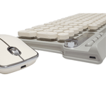 PC, gaming si accesorii - Periferice PC - Tastaturi - Set Tastatura si Mouse Wireless 2.4 GHz, Design Retro, SELERIS ®, Suport Telefon/Tableta, Wireless, 102 Taste, Crem/Gri - Infinity.ro