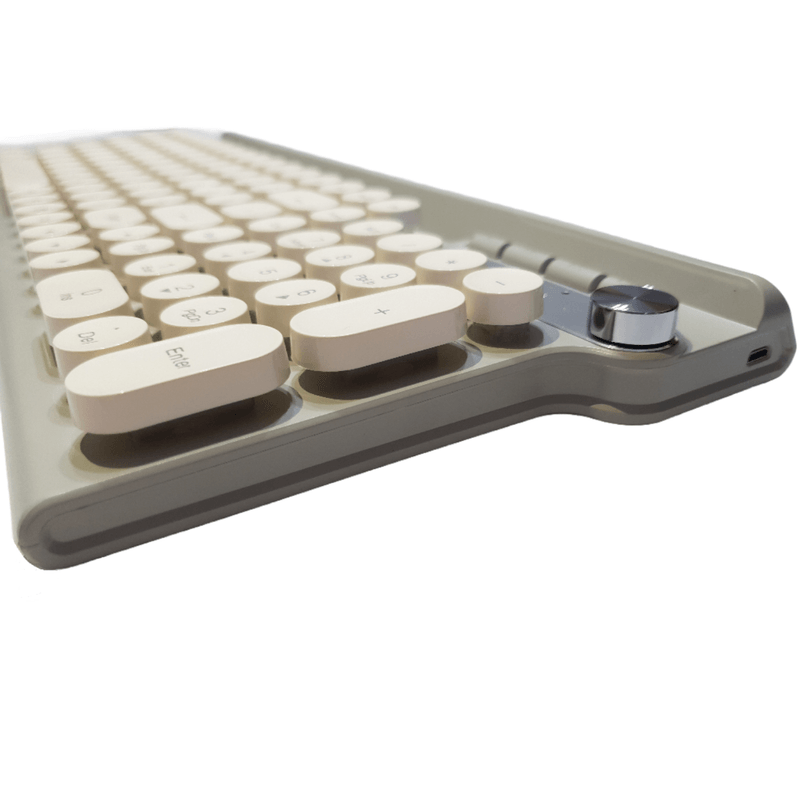 PC, gaming si accesorii - Periferice PC - Tastaturi - Set Tastatura si Mouse Wireless 2.4 GHz, Design Retro, SELERIS ®, Suport Telefon/Tableta, Wireless, 102 Taste, Crem/Gri - Infinity.ro