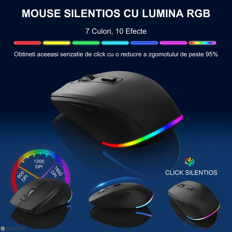 PC, gaming si accesorii - Periferice PC - Tastaturi - Set Tastatura-Mouse Wireless 2.4 GHz, SELERIS®, Win/MacOS, RGB, Suport Telefon/Tableta, USB C/1000mAh/500mAh, 114 taste - Infinity.ro