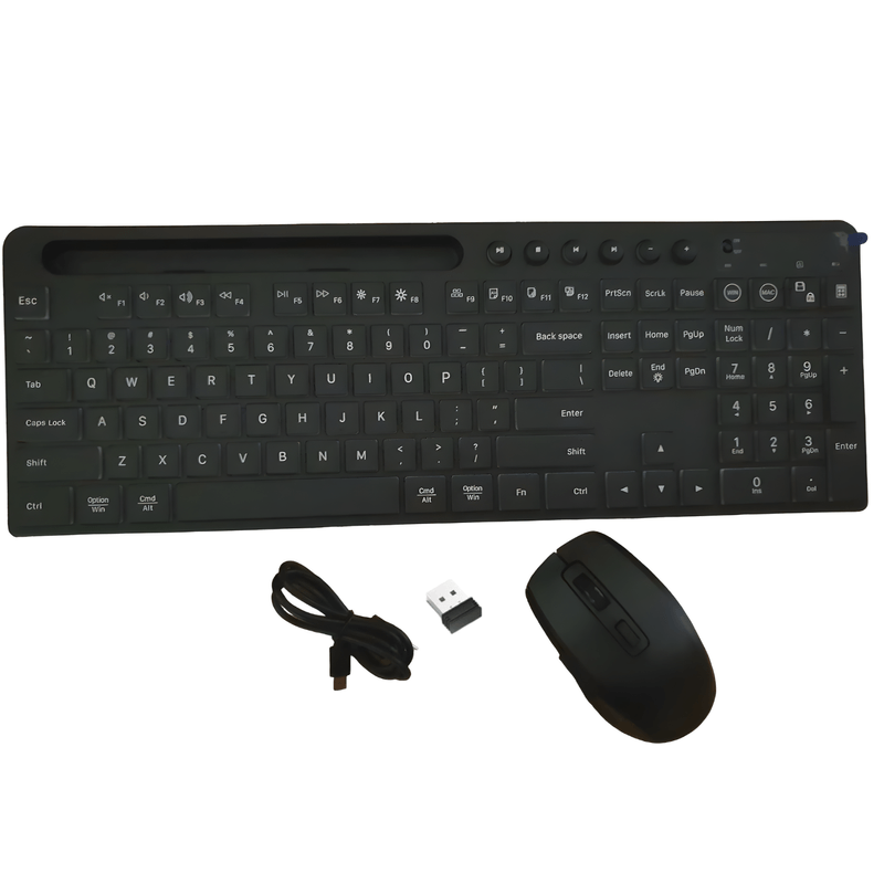 PC, gaming si accesorii - Periferice PC - Tastaturi - Set Tastatura-Mouse Wireless 2.4 GHz, SELERIS®, Win/MacOS, RGB, Suport Telefon/Tableta, USB C/1000mAh/500mAh, 114 taste - Infinity.ro
