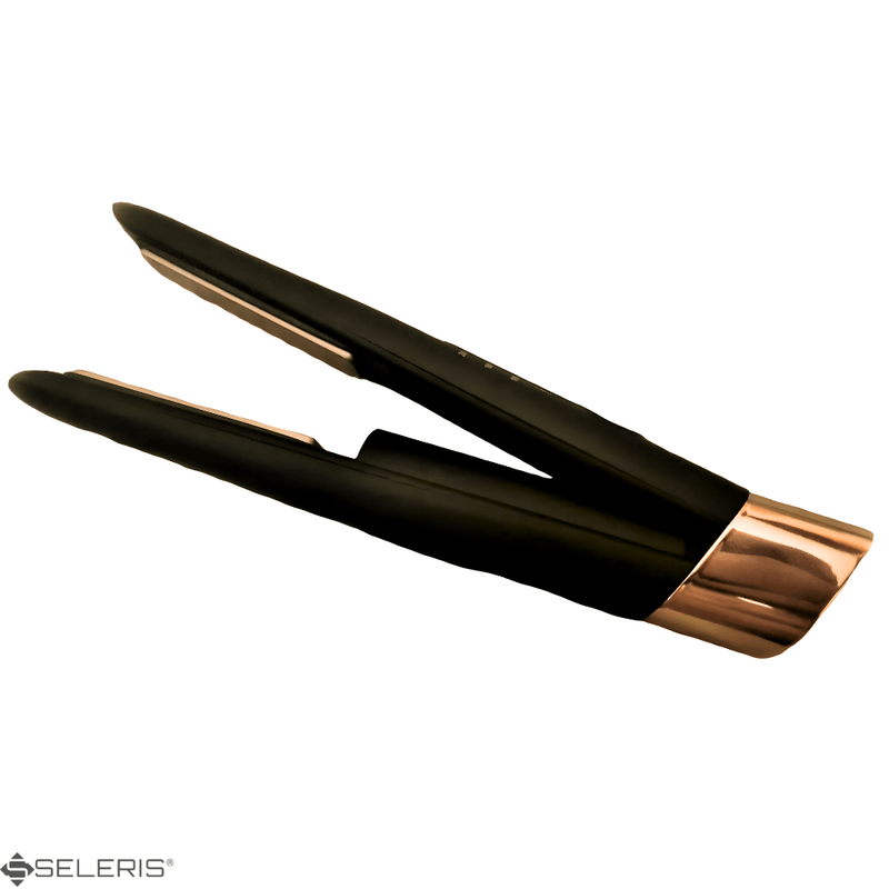 Ingrijire personala si Cosmetice - Aparate & accesorii ingrijire personala - Hair styling - Placi de indreptat parul - Mini placa de par portabila, SELERIS®, 160°C,180°C,200°C, 4800mAh, USB C, design compact si usor, Lat, Negru-Auriu - Infinity.ro