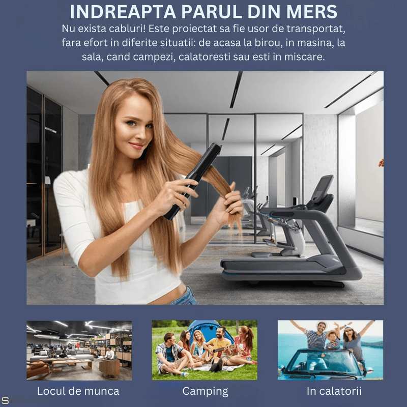 Ingrijire personala si Cosmetice - Aparate & accesorii ingrijire personala - Hair styling - Placi de indreptat parul - Placa de par portabila, SELERIS®, 160°C,180°C,200°C, 2600mAh, USB Micro/USB A, Sistem blocare, design compact-usor, Alb - Infinity.ro