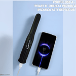 Ingrijire personala si Cosmetice - Aparate & accesorii ingrijire personala - Hair styling - Placi de indreptat parul - Placa de par portabila, SELERIS®, 160°C,180°C,200°C, 2600mAh, USB Micro/USB A, Sistem blocare, design compact-usor,Negru - Infinity.ro