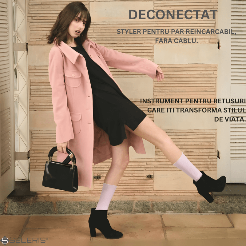 Ingrijire personala si Cosmetice - Aparate & accesorii ingrijire personala - Hair styling - Placi de indreptat parul - Mini placa de par portabila, SELERIS®, 160°C,180°C,200°C, 4800mAh, USB C, design compact si usor, Ingusta, Negru-Auriu - Infinity.ro