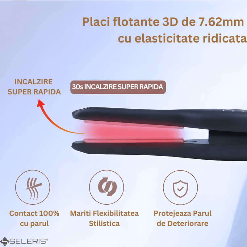 Ingrijire personala si Cosmetice - Aparate & accesorii ingrijire personala - Hair styling - Placi de indreptat parul - Mini placa de par portabila, SELERIS®, 160°C,180°C,200°C, 4800mAh, USB C, design compact si usor, Ingusta, Negru-Auriu - Infinity.ro