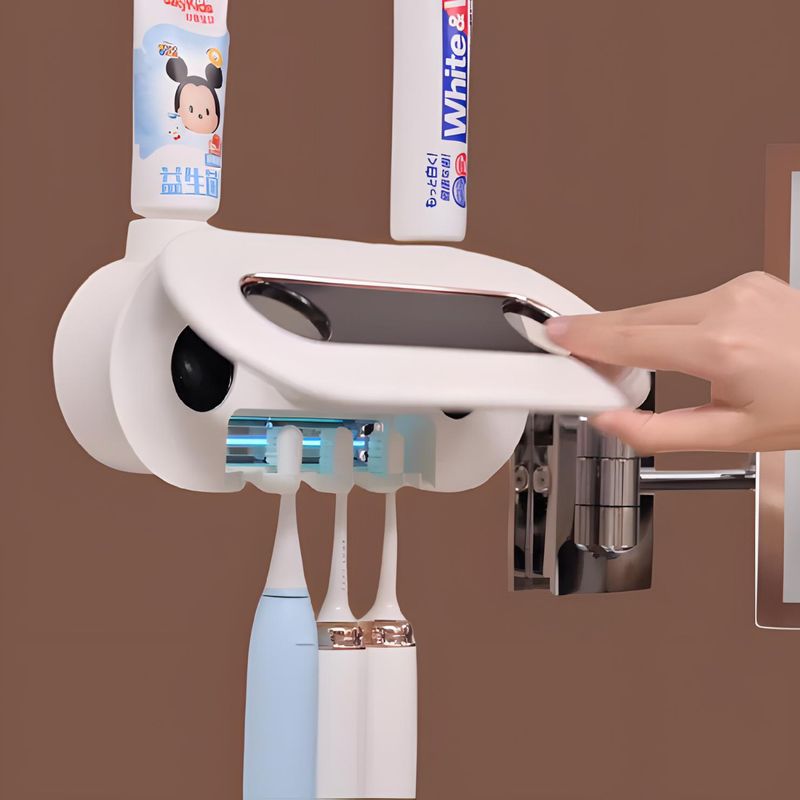 Ingrijire personala si Cosmetice - Igiena dentara - Rezerve si accesorii - Suport Inteligent cu Sterilizare UVC Smart Periute de Dinti, SELERIS®, 2 Paste, 4 Periute, USB, 4 persoane, Alb - Infinity.ro