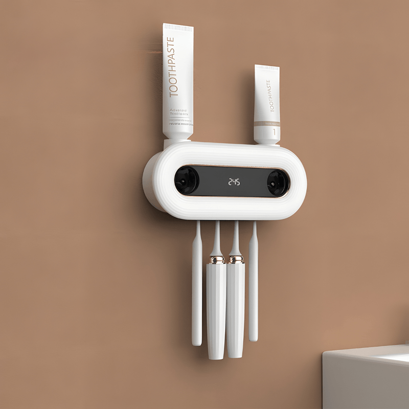 Ingrijire personala si Cosmetice - Igiena dentara - Rezerve si accesorii - Suport Inteligent cu Sterilizare UVC Smart Periute de Dinti, SELERIS®, 2 Paste, 4 Periute, USB, 4 persoane, Alb - Infinity.ro