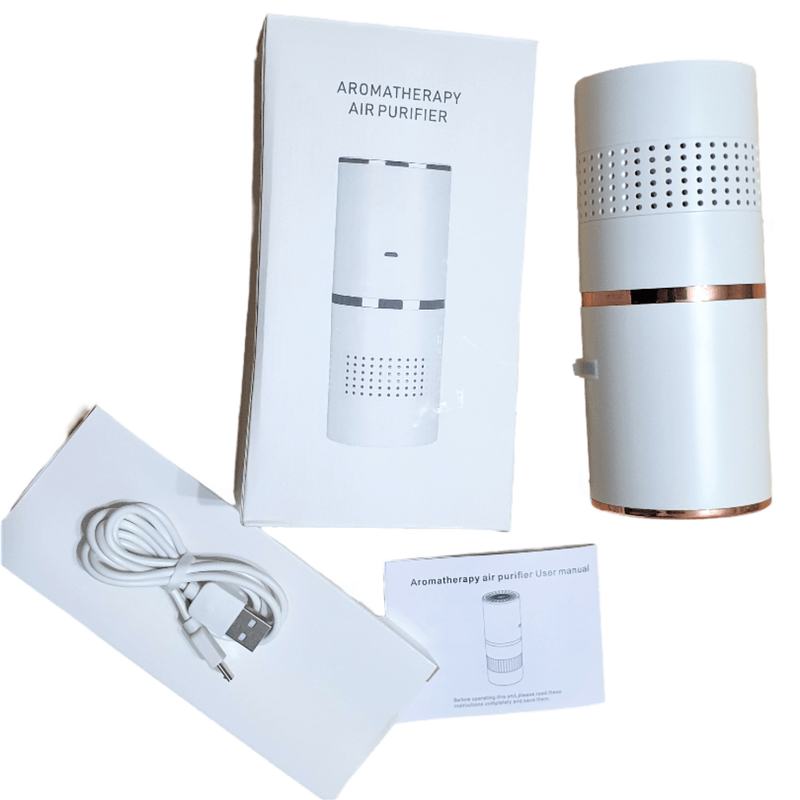 Electronice si Electrocasnice - Climatizare si sisteme de incalzire - Aparate filtrare aer - Purificatoare de aer - Mini Purificator de Aer cu Aromaterapie, SELERIS®, PM 2.5, Fara Filtru, Ioni 500 pcs/m2, 7 culori, 10mp, USB Dual, Alb - Infinity.ro