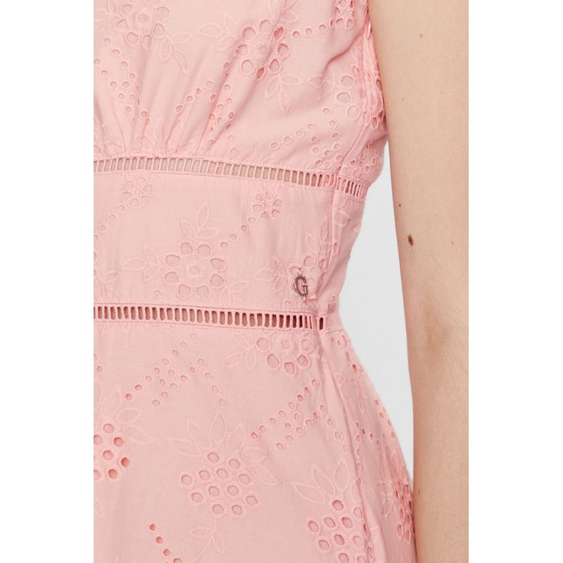 Fashion, accesorii si bijuterii - Femei - Imbracaminte femei - Rochii femei - Rochie Guess cu croiala in A si dantela Sangallo M INTL Roz - Infinity.ro