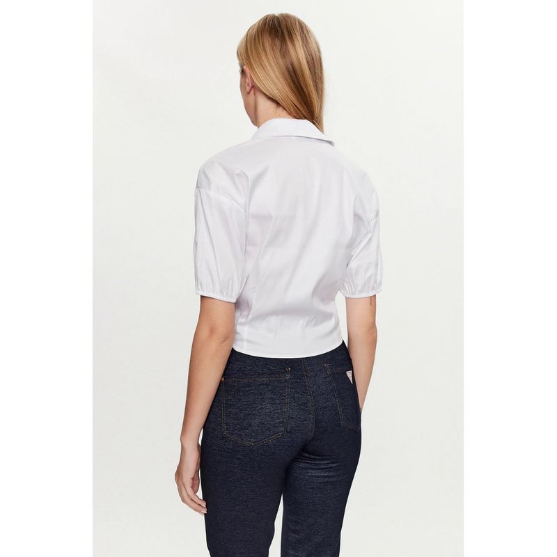 Fashion, accesorii si bijuterii - Femei - Imbracaminte femei - Camasi si bluze femei - Camasa dama Guess regular fit cu nod frontal W3GH71 XL INTL Alb - Infinity.ro