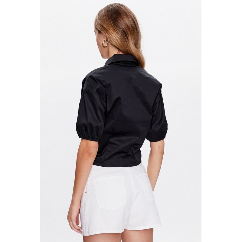 Fashion, accesorii si bijuterii - Femei - Imbracaminte femei - Camasi si bluze femei - Camasa dama Guess regular fit cu nod frontal W3GH71  L INTL Negru - Infinity.ro