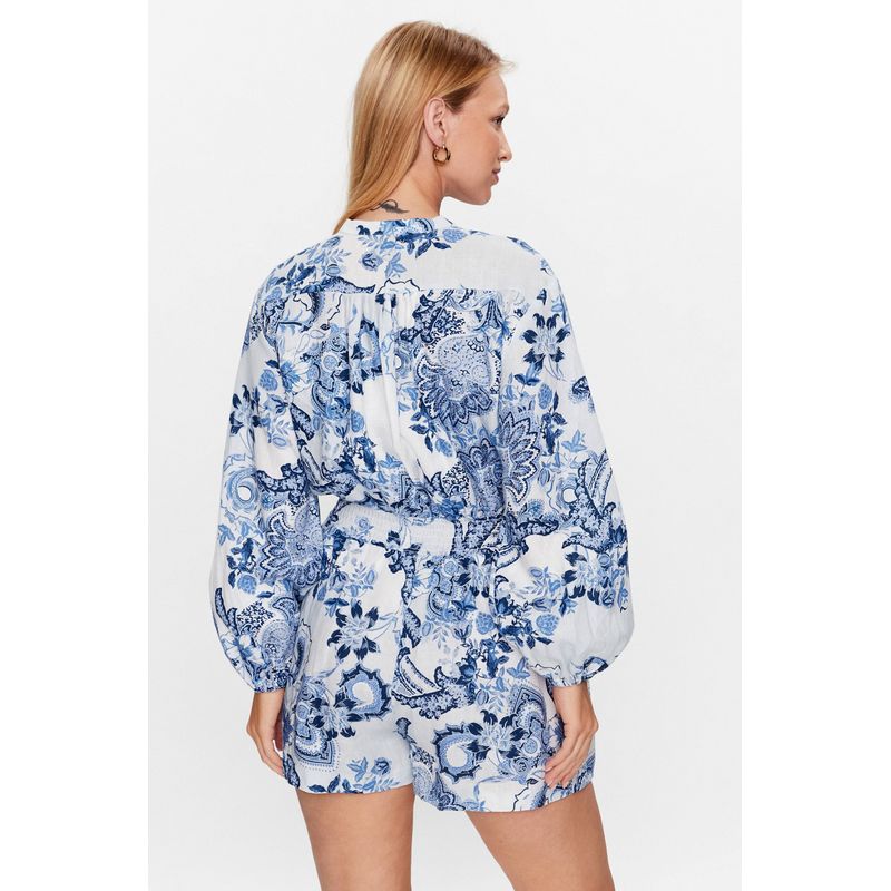 Fashion, accesorii si bijuterii - Femei - Imbracaminte femei - Salopete femei - Salopeta scurta Guess Zaren cu imprimeu floral  W3GD88 M INTL Albastru - Infinity.ro