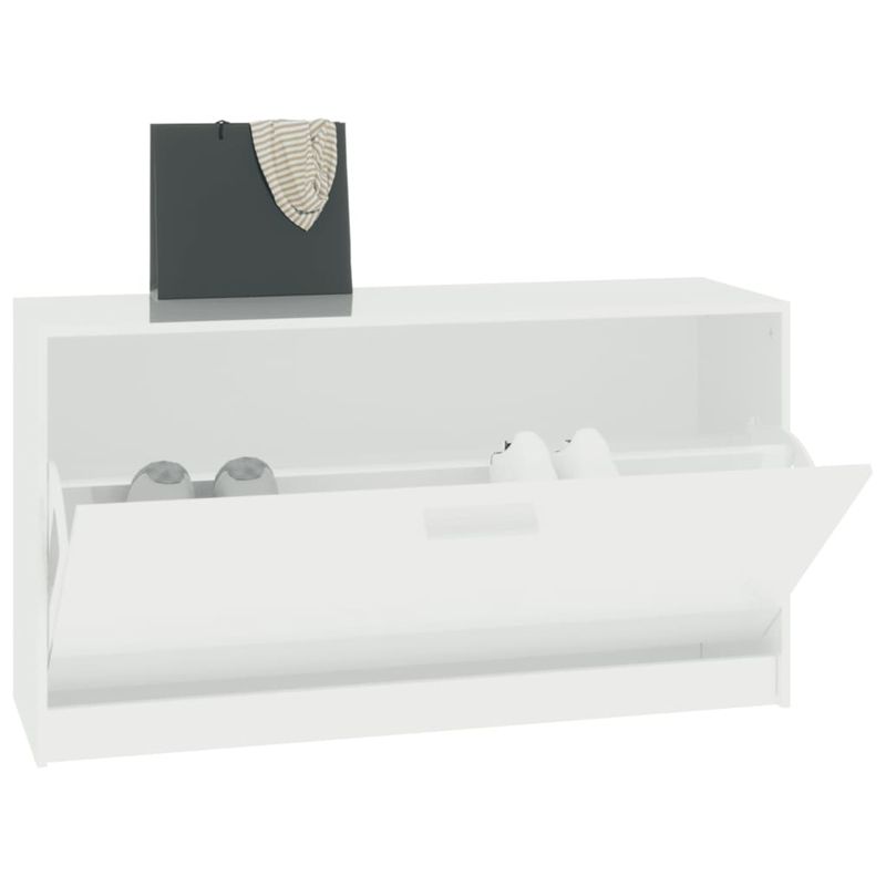 Casa si Gradina - Mobilier - Organizare si depozitare - Organizator incaltaminte - Bancheta pantofar, alb extralucios, 80x24x45 cm, lemn compozit - Infinity.ro
