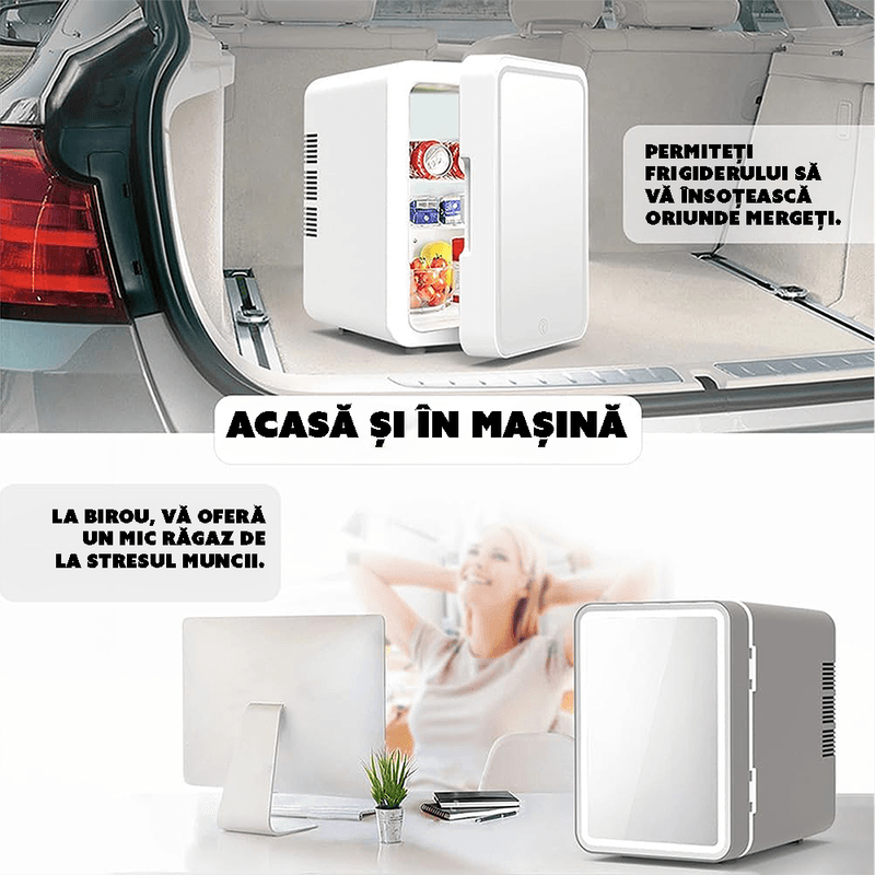 Ingrijire personala si Cosmetice - Machiaj - Accesorii machiaj - Mini Frigider CYBERDUST, Makeup&Beauty, Oglinda cu lumina LED, Cosmetice, Produse pentru ingrijirea pielii, 4L, Alb - Infinity.ro