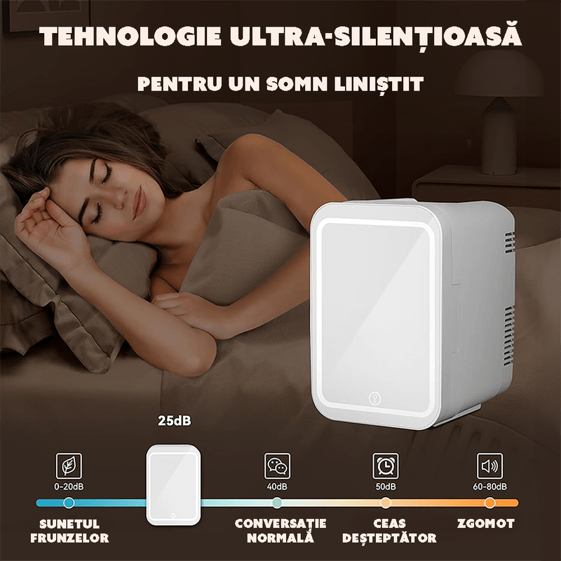 Ingrijire personala si Cosmetice - Machiaj - Accesorii machiaj - Mini Frigider CYBERDUST, Makeup&Beauty, Oglinda cu lumina LED, Cosmetice, Produse pentru ingrijirea pielii, 4L, Alb - Infinity.ro